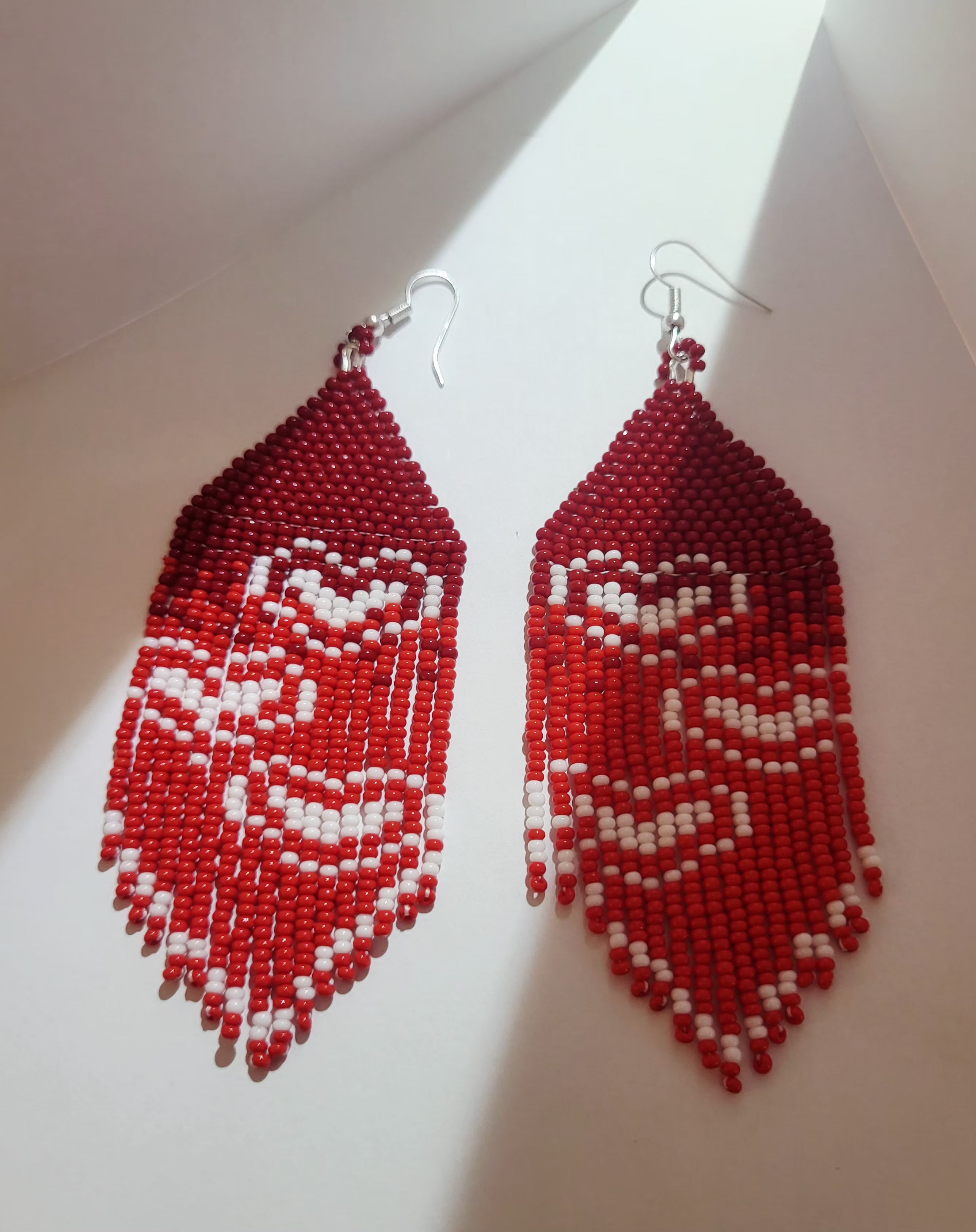 Danielle Redgun Red with White Heart Fringe Earrings