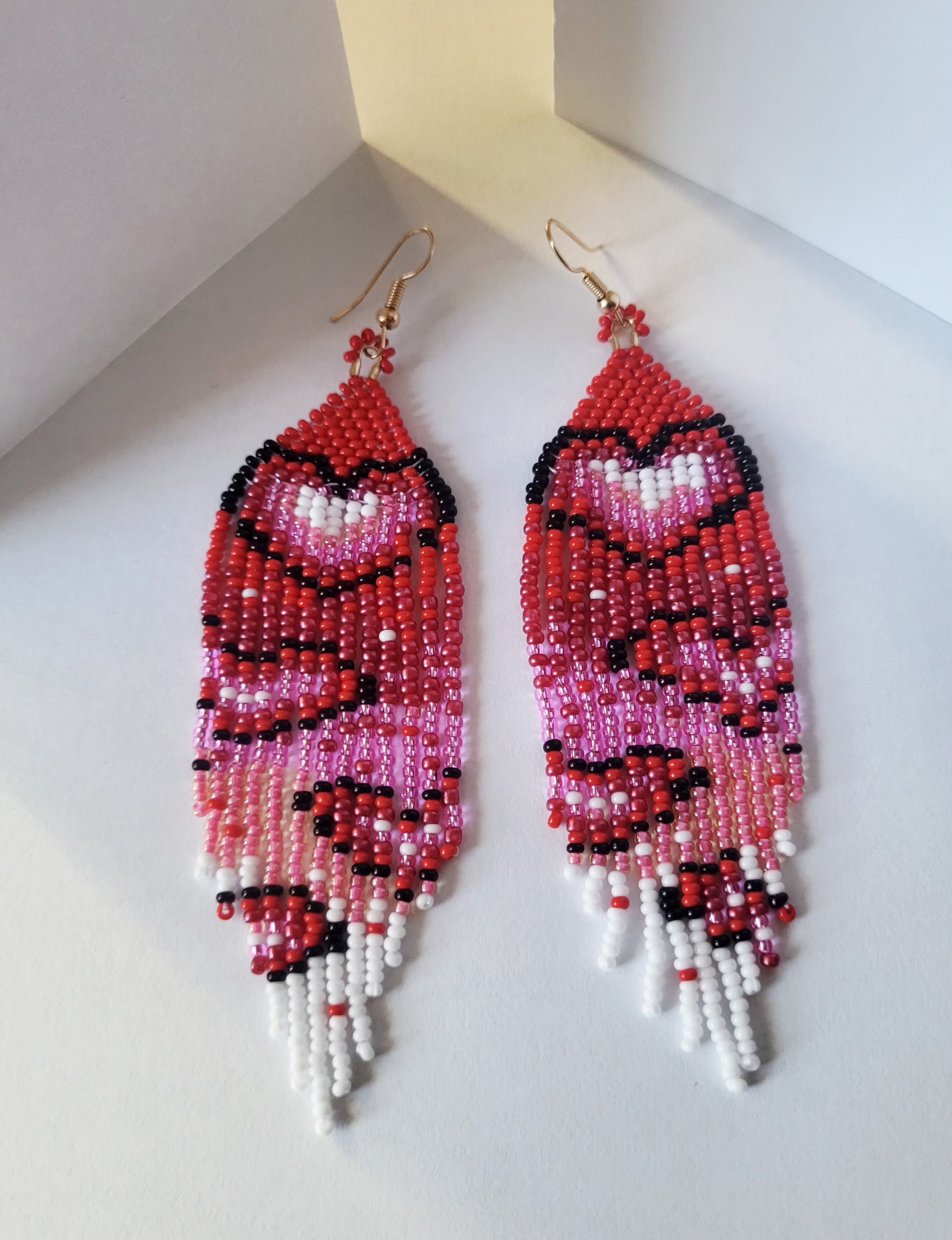 Danielle Redgun Red with Black Heart Fringe Earrings