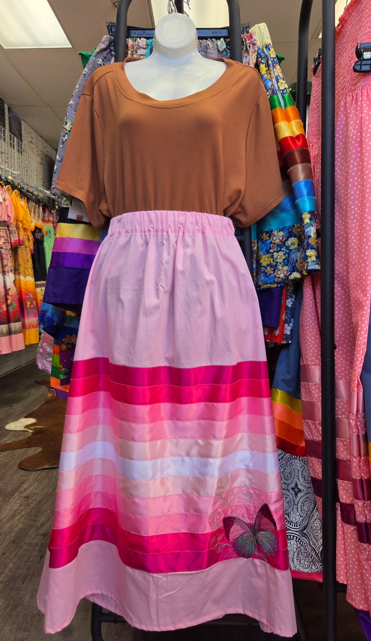 Handmade Ribbon Skirt By Lori Phelps Butterfly on Pink