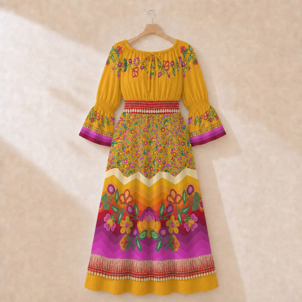Boreal Bounty Yellow 3 Peasant Dress