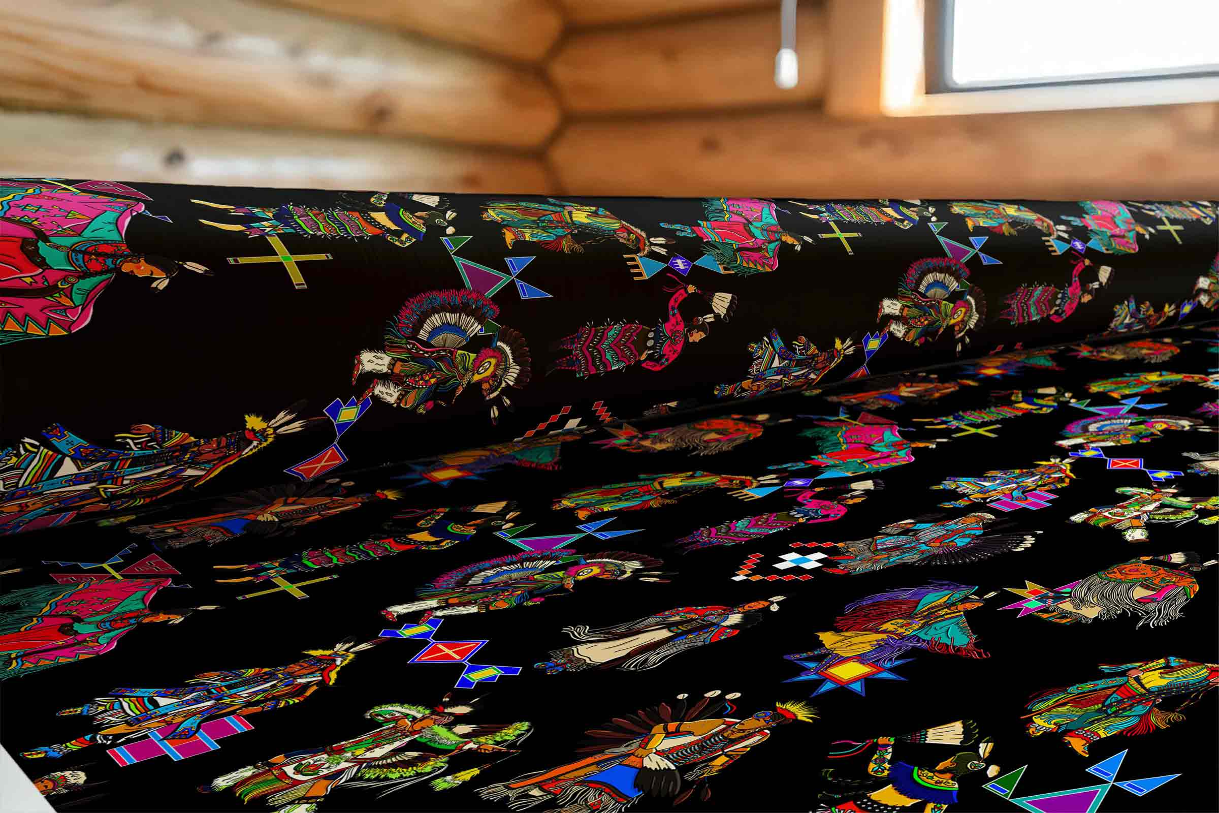 Grand Entry Dancers Black Large Cotton Poplin