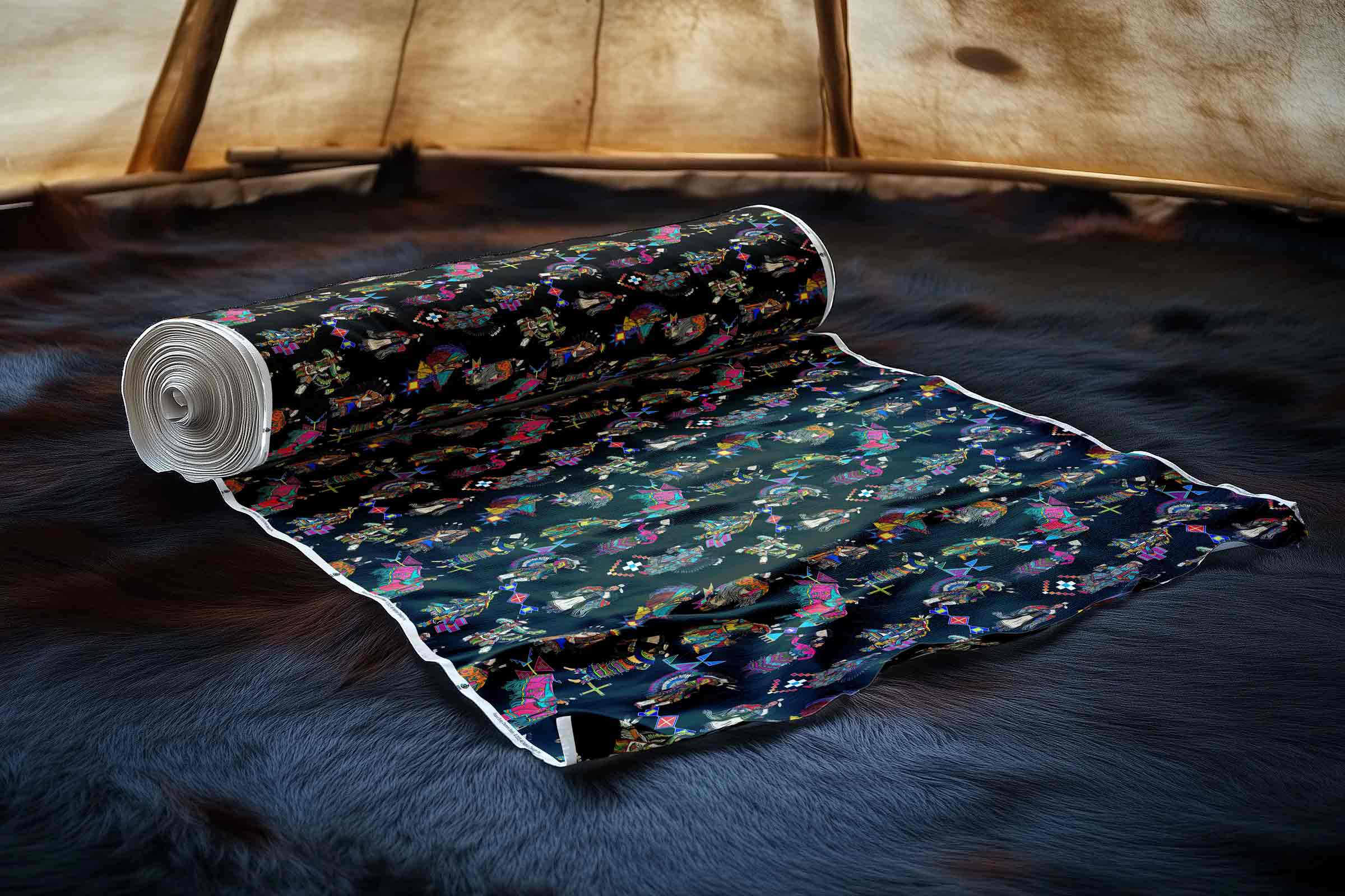 Grand Entry Dancers Black Large Cotton Poplin