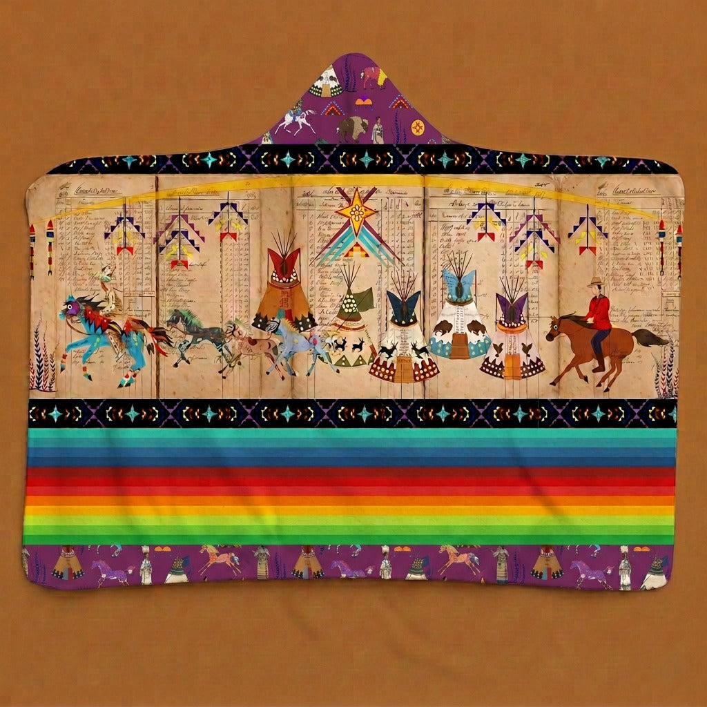 Horse Raid Mulberry Hooded Blanket