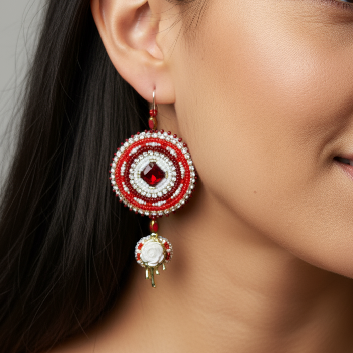 BannockBeast Beaded Earrings Blood Rose