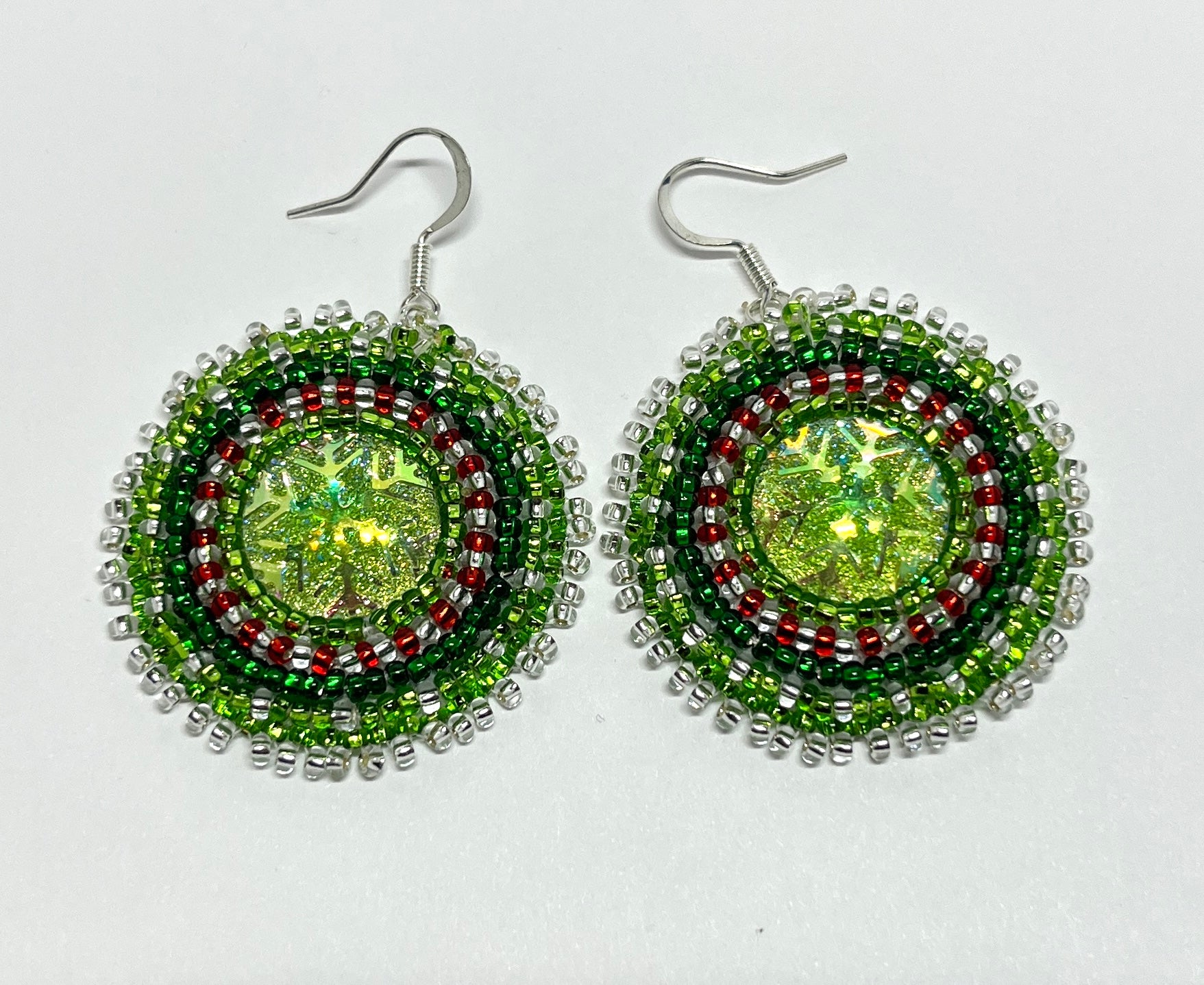 Brandon Swain Novlesky Green Round Snowflake Earrings