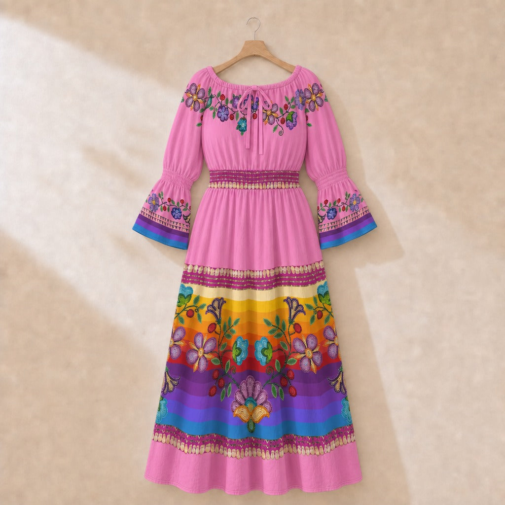 Meadow Radiance Pink 1 Peasant Dress