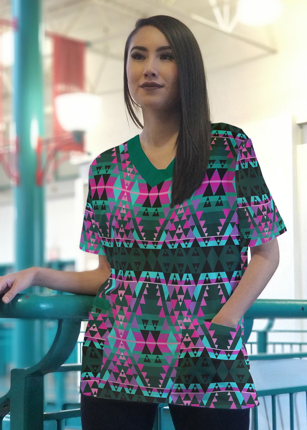 Writing on Stone Sunset Women's V-Neck Scrub Top 49 Dzine