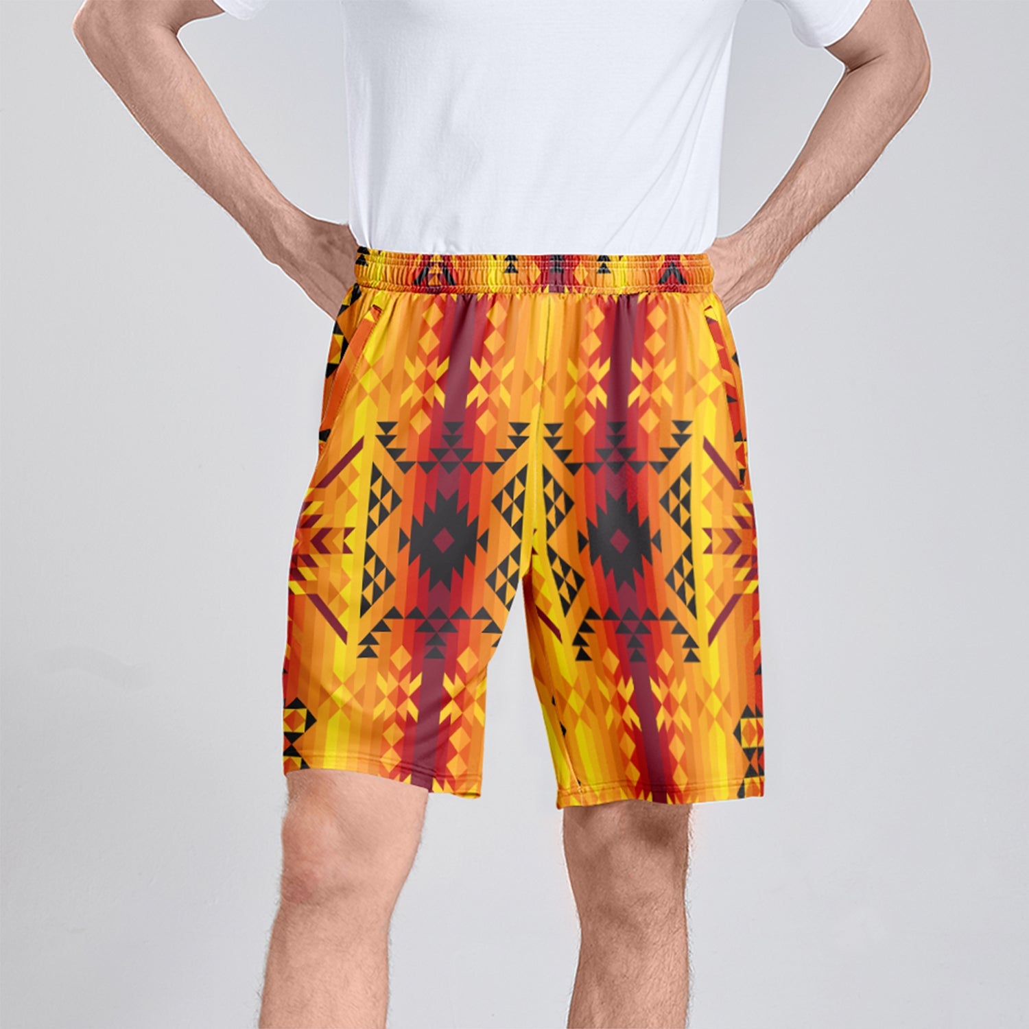 Desert Geo Yellow Athletic Shorts with Pockets