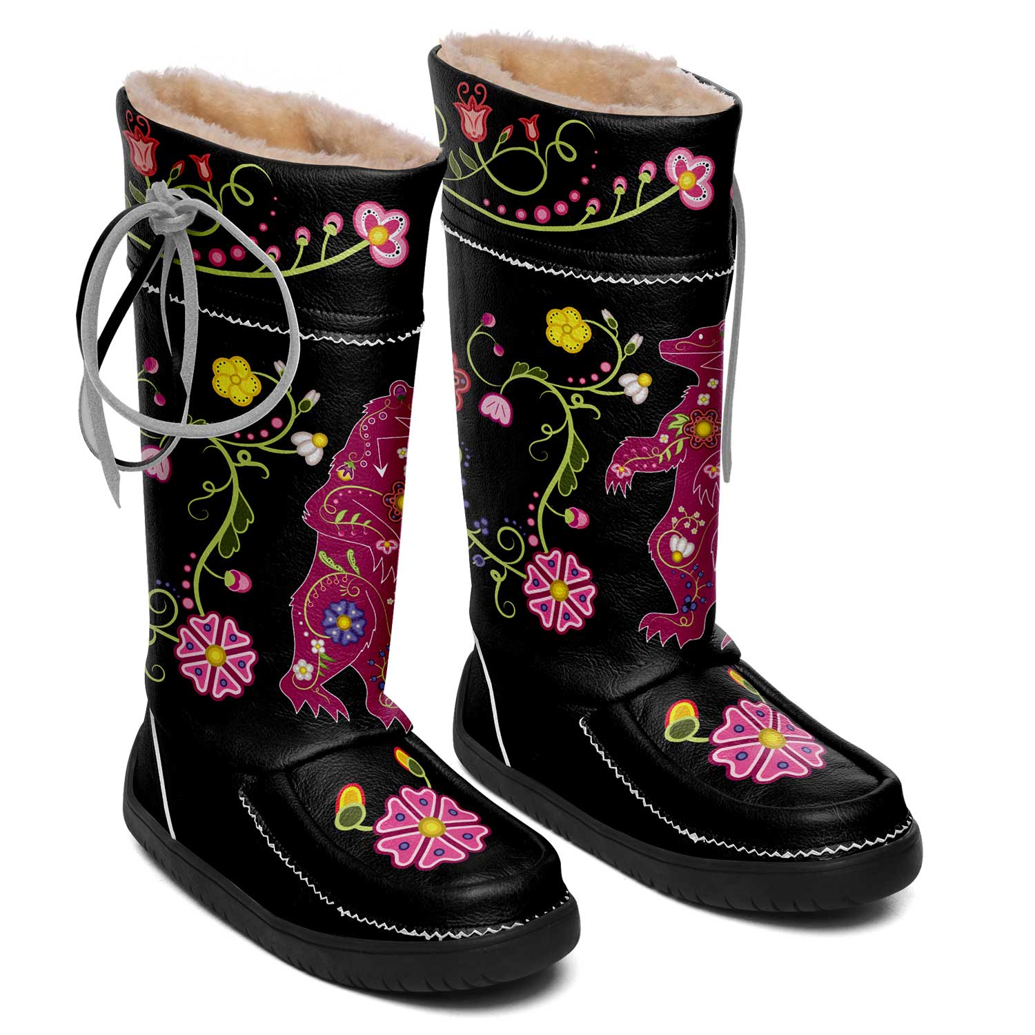 Floral Maskwa Black Real Leather MocLux