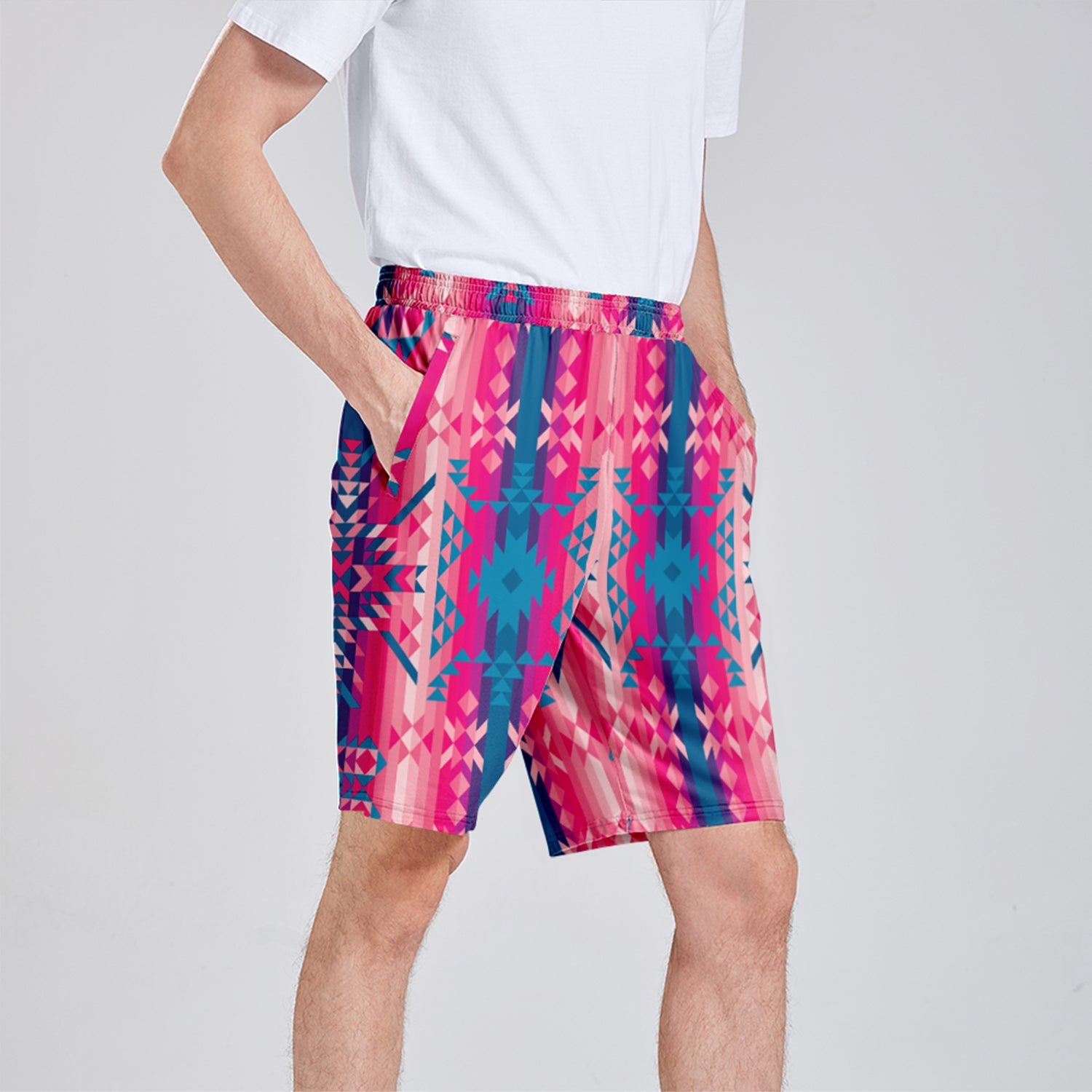 Desert Geo Blue Athletic Shorts with Pockets