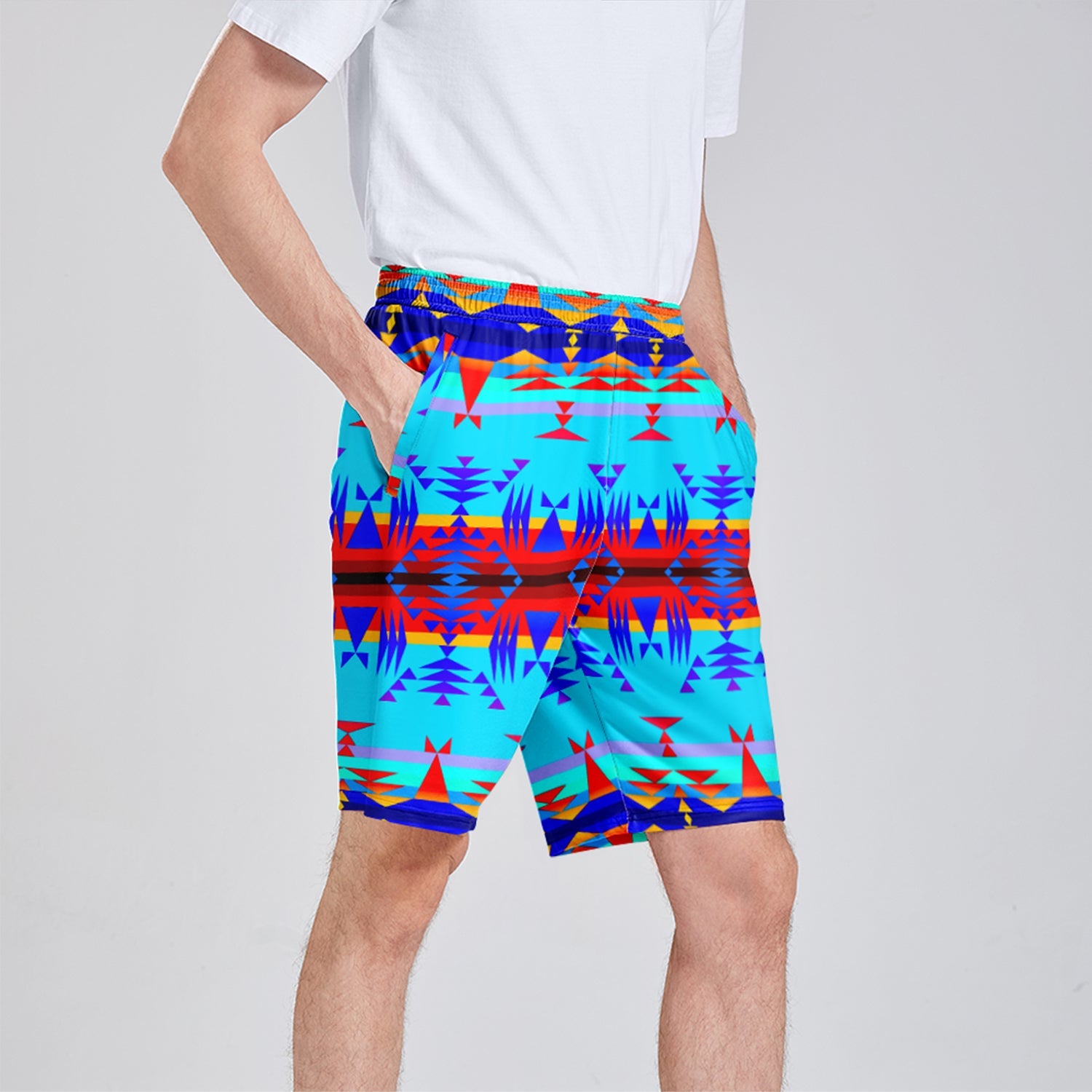 Between the Mountains Blue Athletic Shorts with Pockets