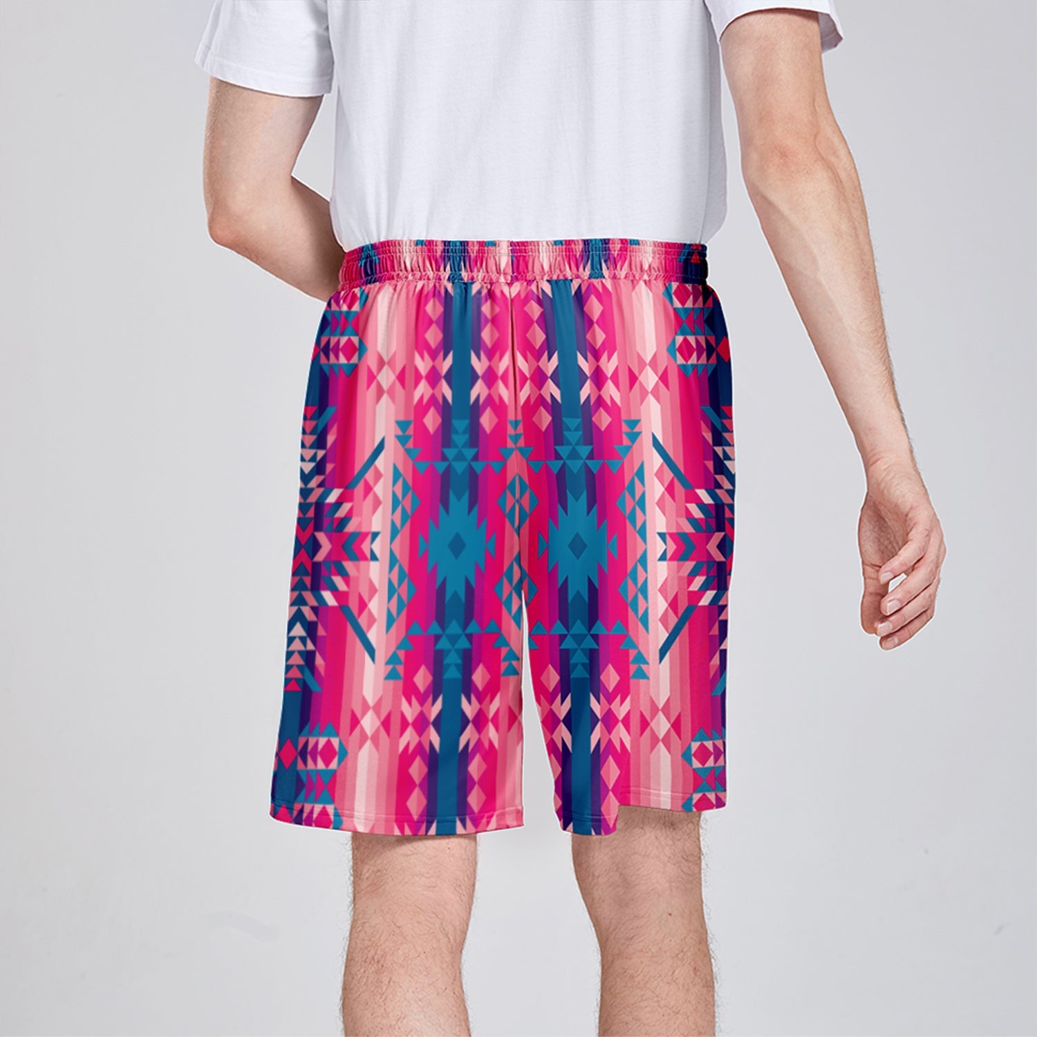 Desert Geo Blue Athletic Shorts with Pockets