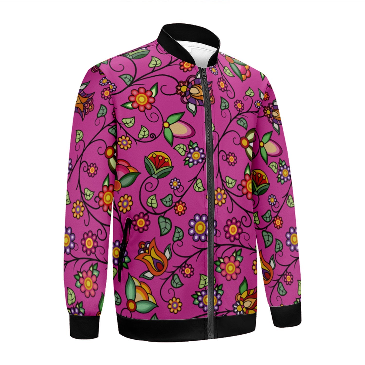 Heartbeat Petals Pink Zippered Collared Lightweight Jacket