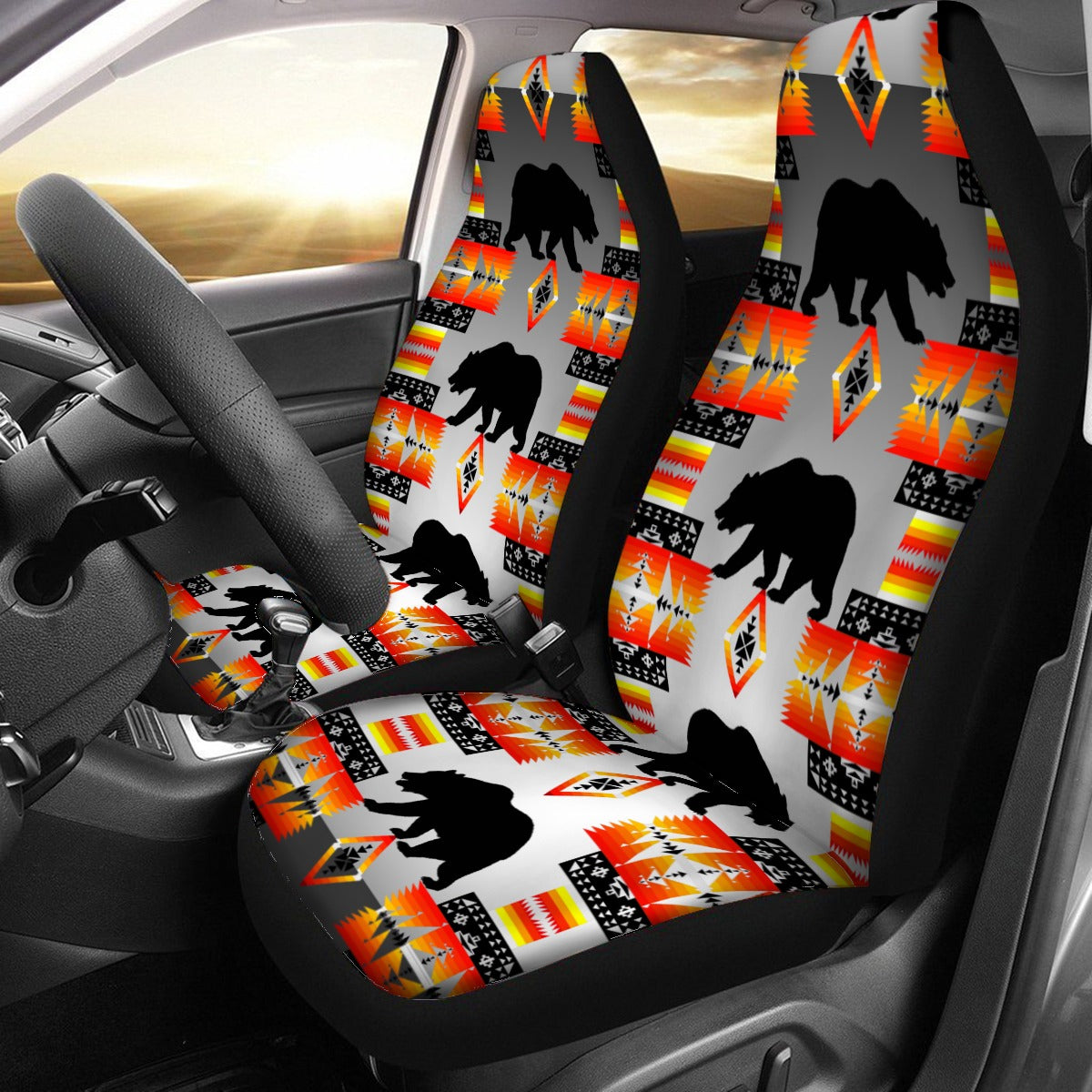 Bear Black and White Car Seat Covers (Set of 2)