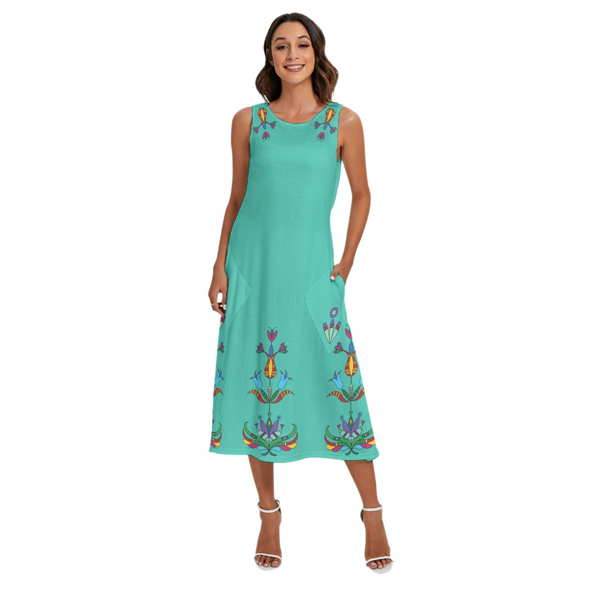 Upper River Metis Turquoise Sleeveless Dress with Pockets