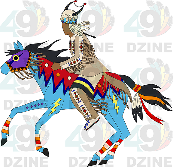 Blackfoot Man in Horned Headdress on Horse Transfer (Various Sizes)