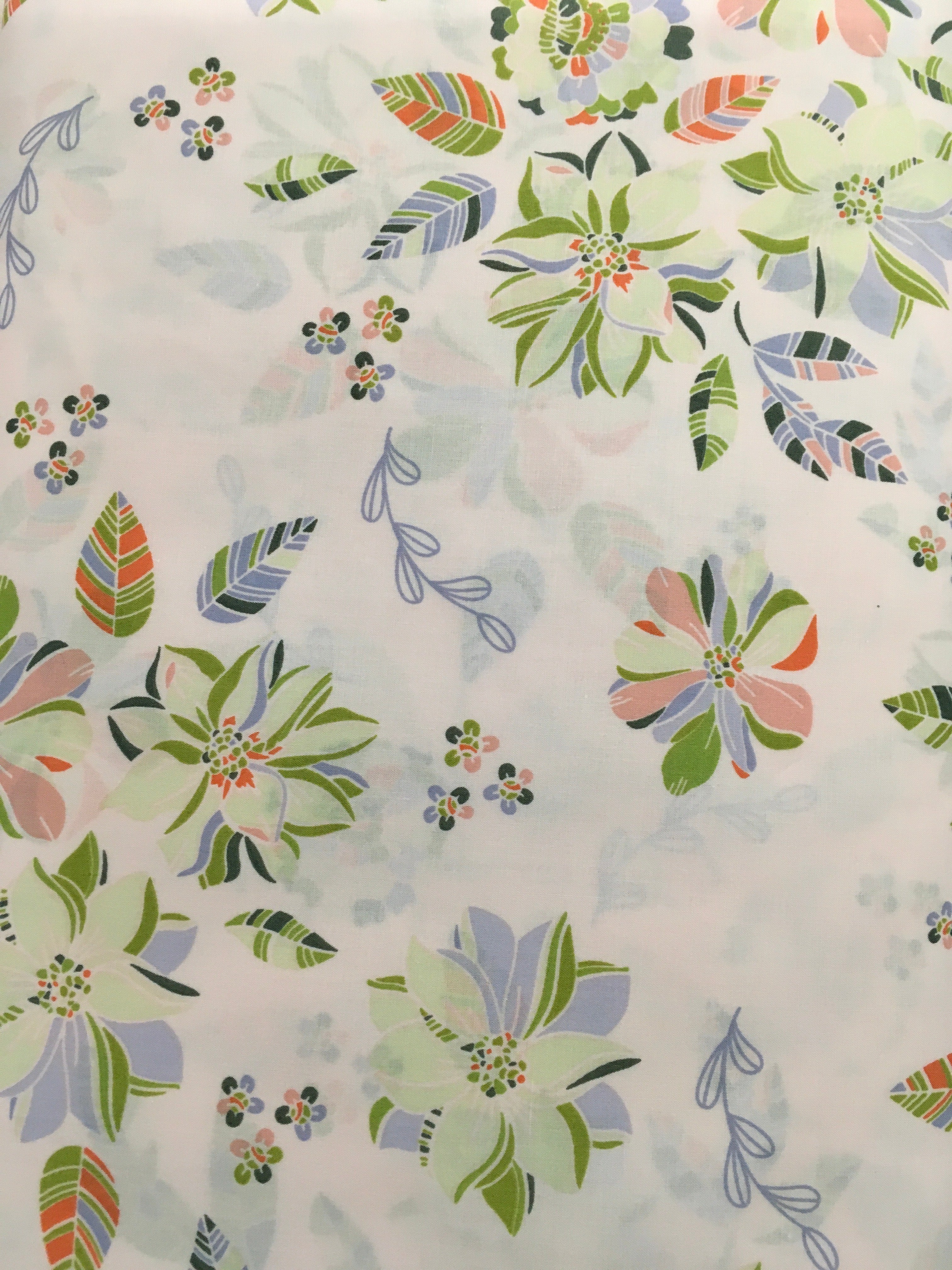 Violet and Green Flowers Pink Background 56 inch Cotton Fabric