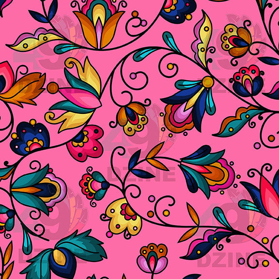 Copper Prairie Petals Pink Satin Fabric