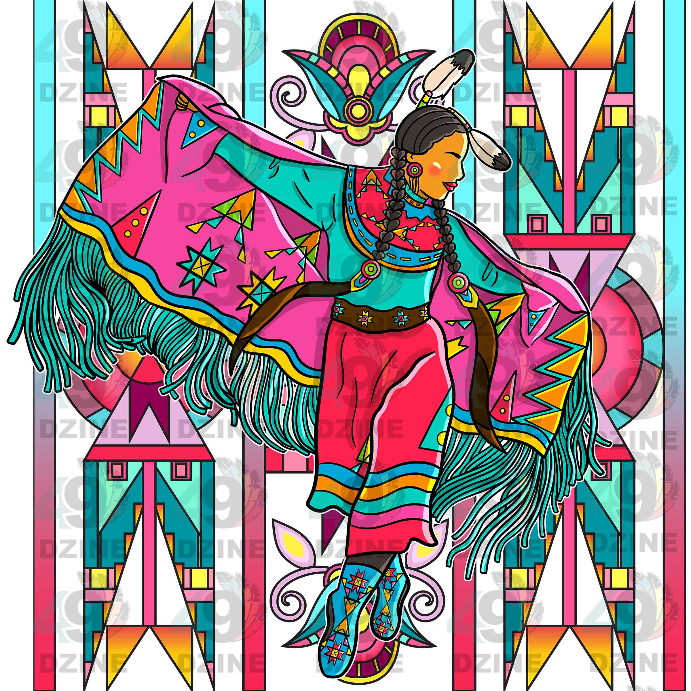 Fancy Dancer with background 1 Transfer (Various Sizes)