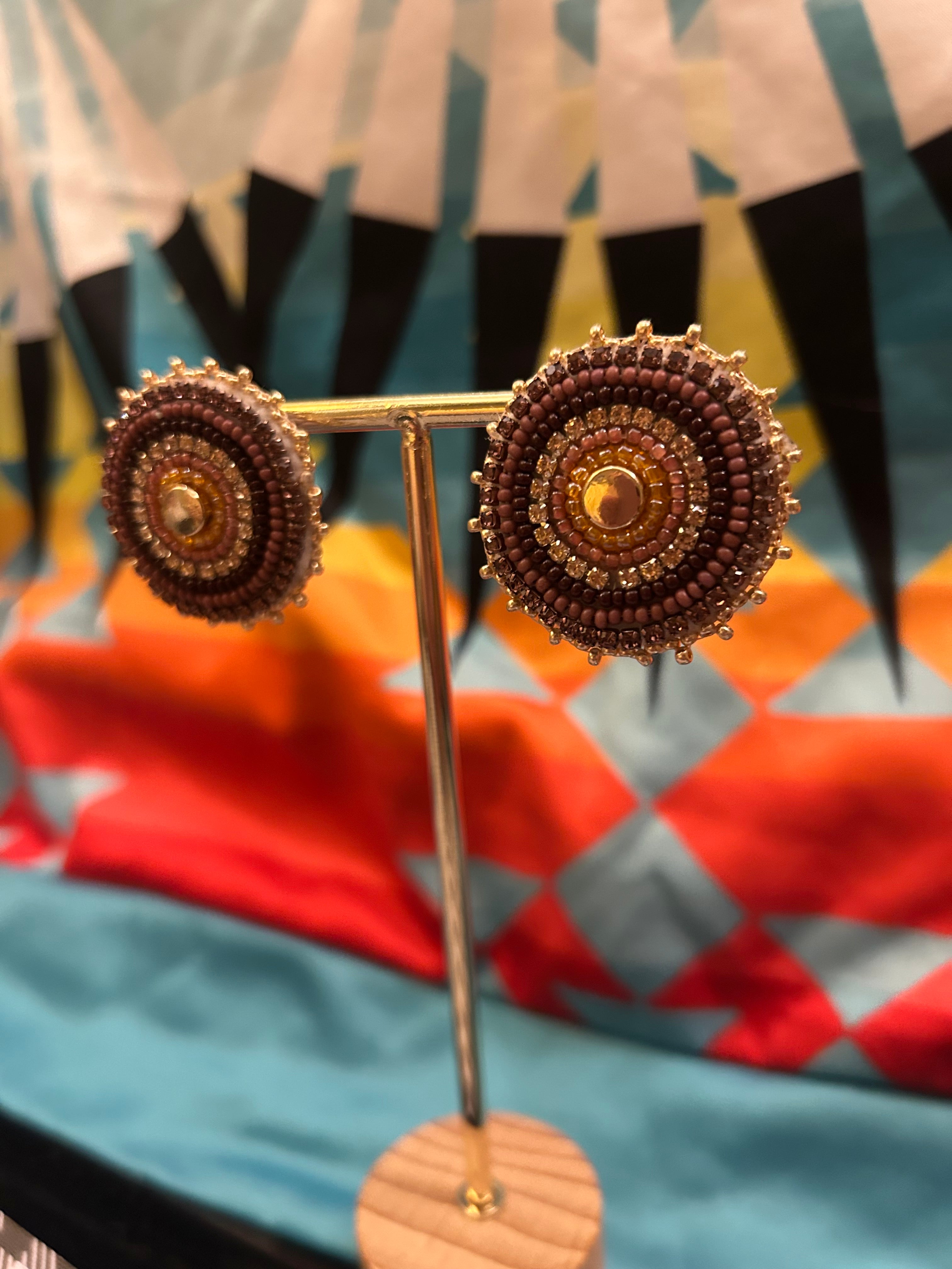 Karin Moen Orange and Brown Round Earrings