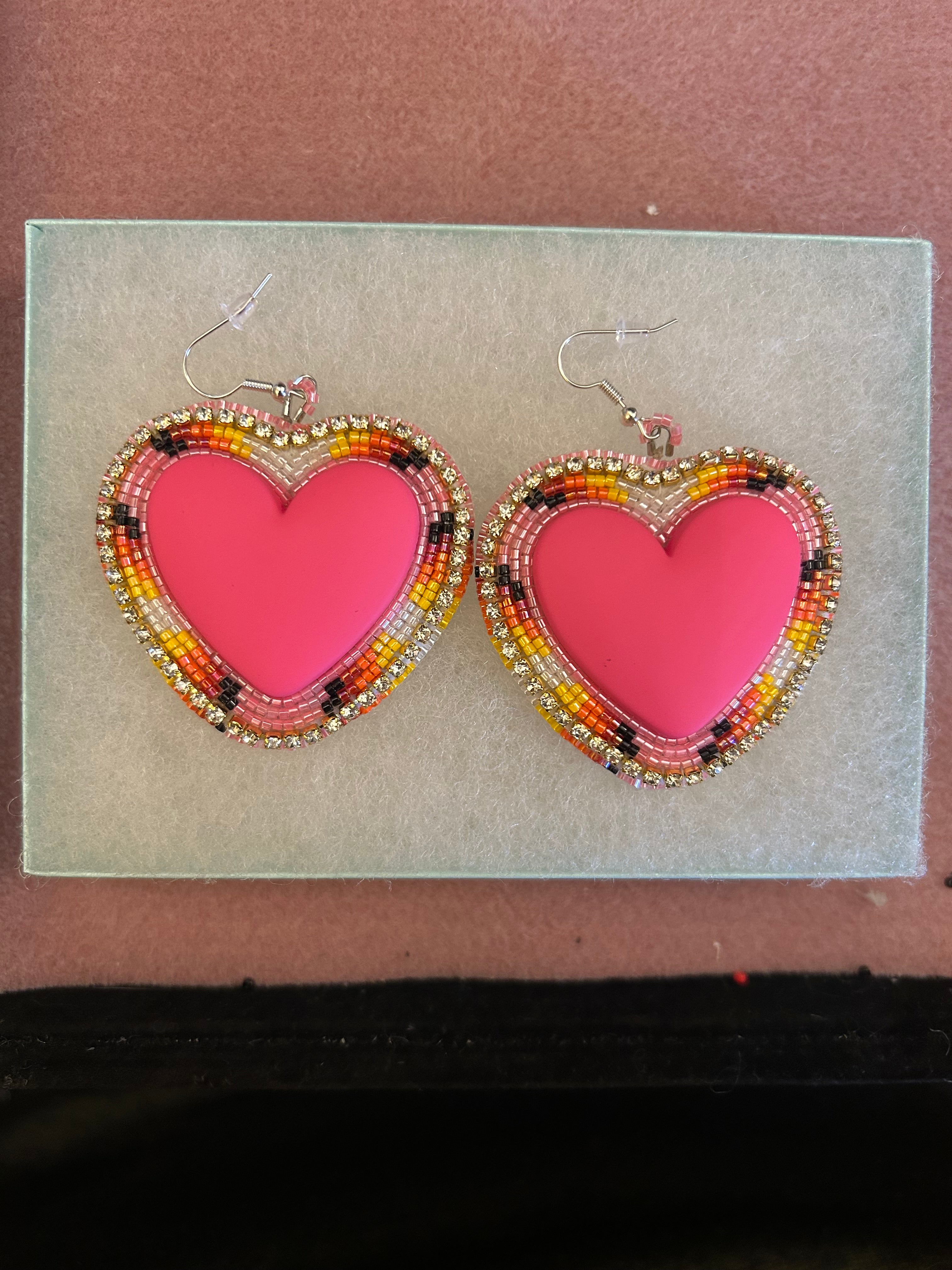 Karin Moen Bright Pink Hearts & Fire Color Earrings