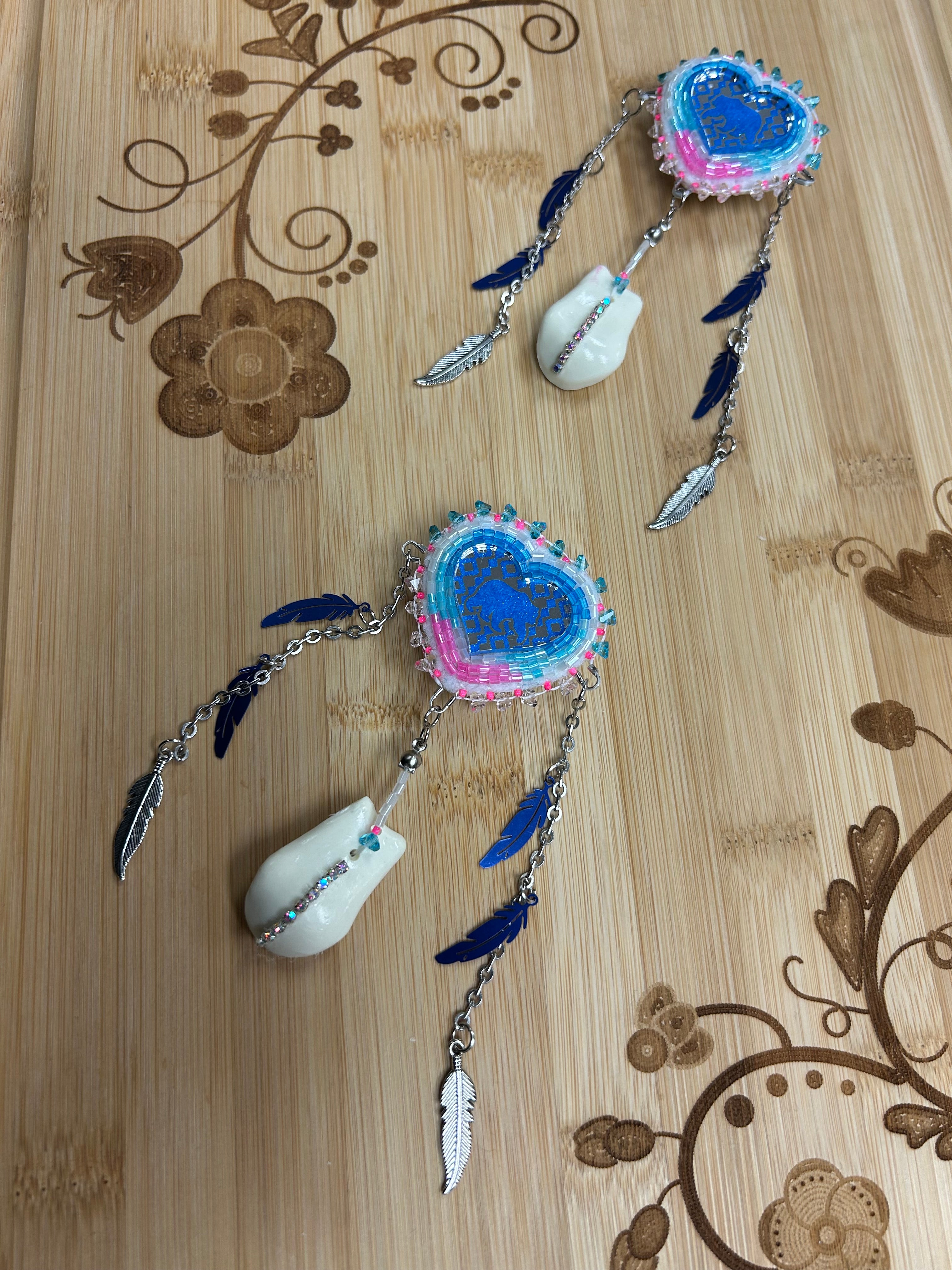 Mikey Runningbird Elk Teeth Hearts Earring