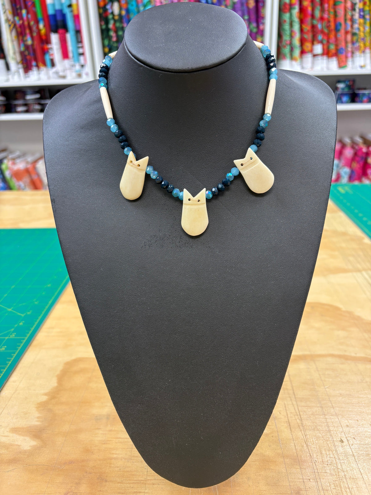 Handmade Hair Pipe Blue Choker Necklace