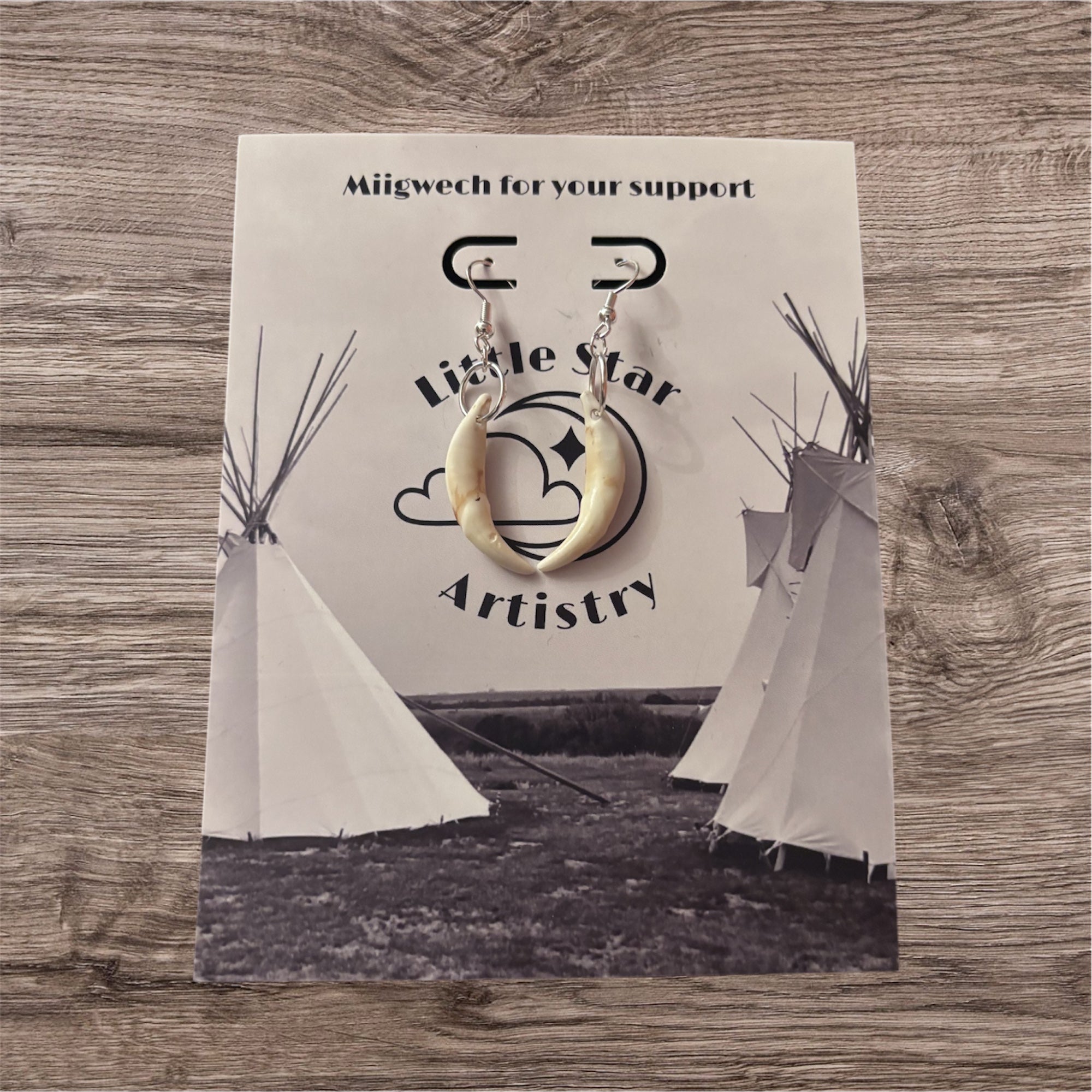 Dorienne Proulx Silver Coyote Canine Teeth Earrings