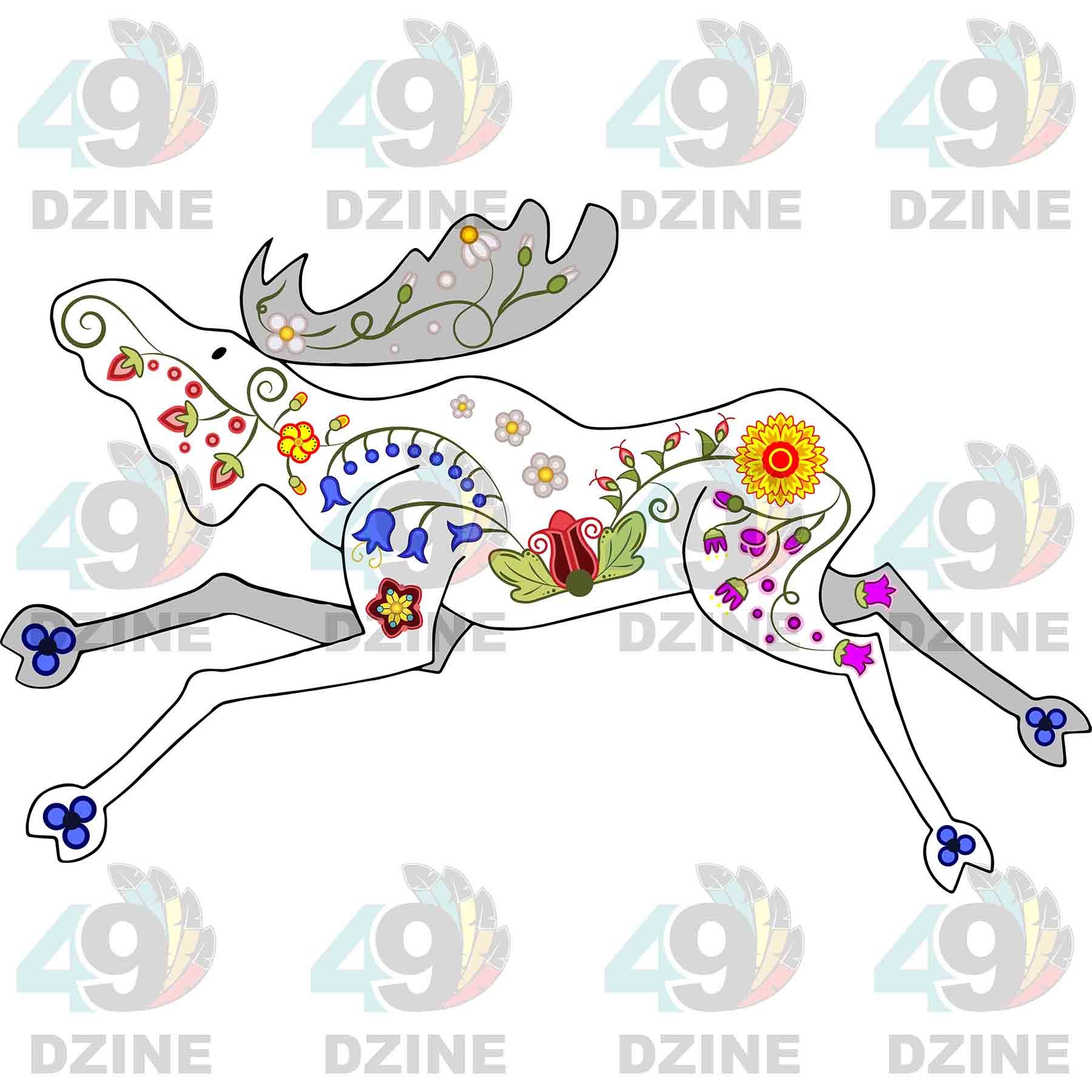 Floral Moose White Sticker