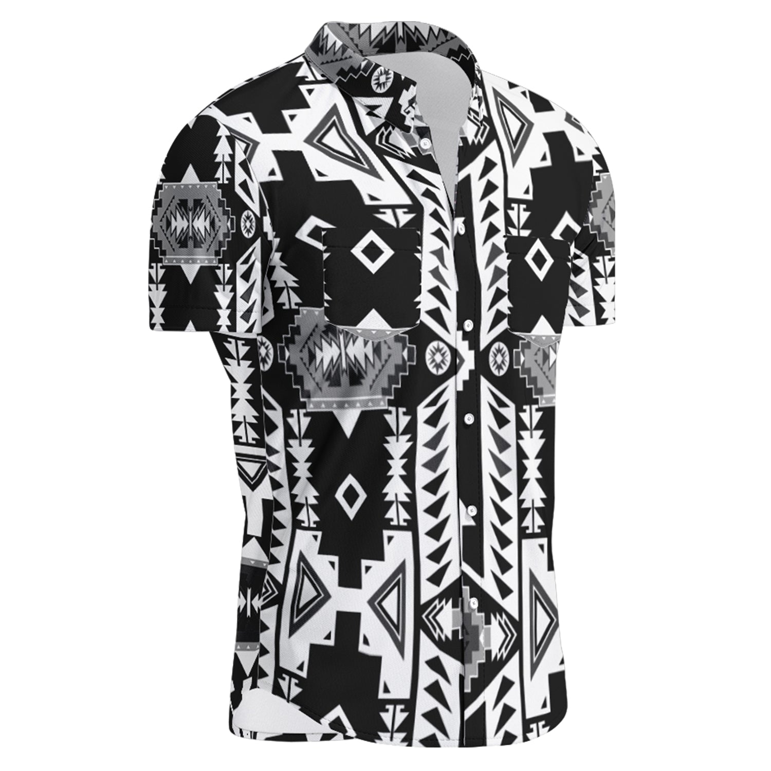 Men's Hawaiian-Style Button Up Shirt - Chiefs Mountain Black and White