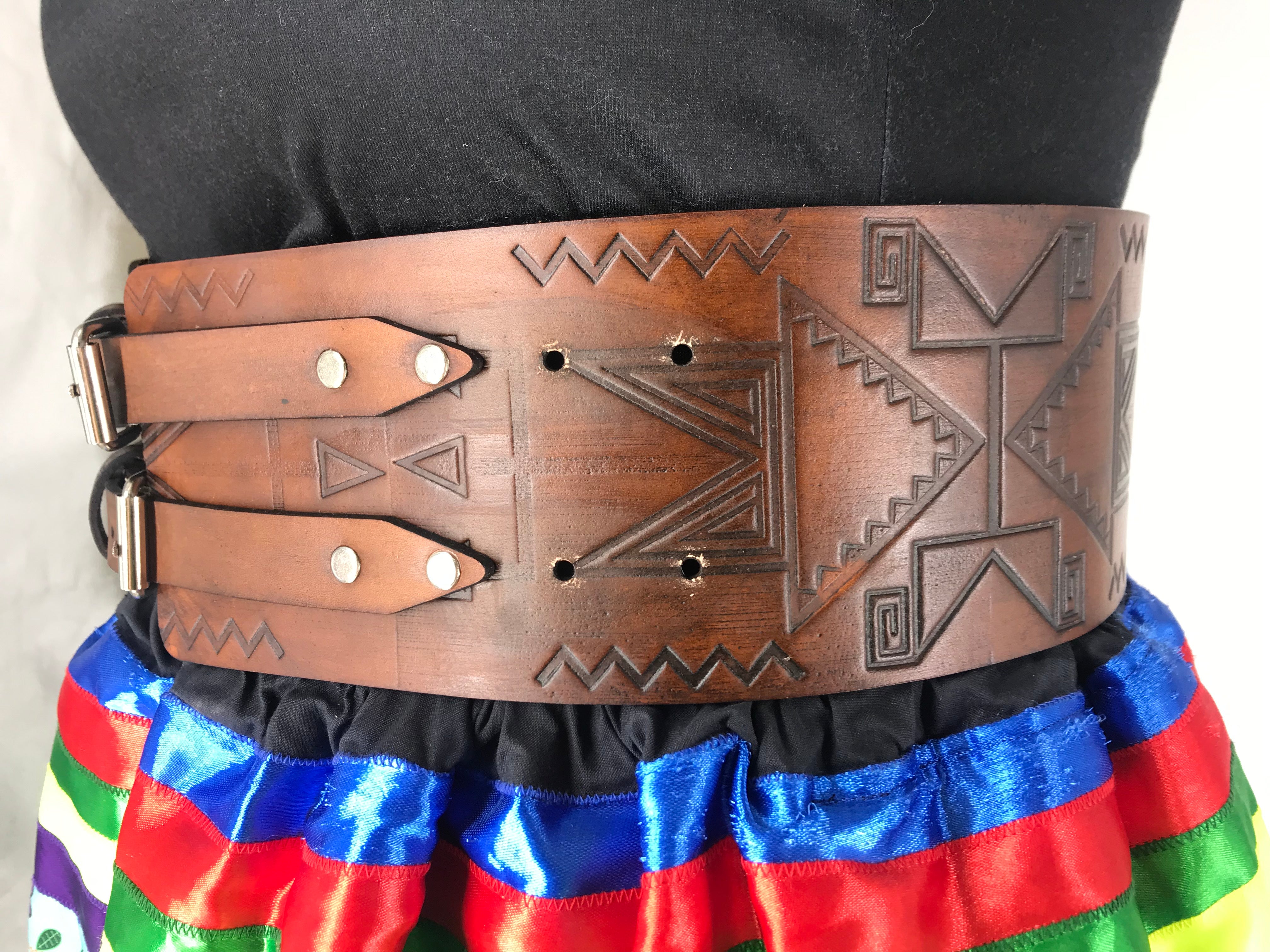 Geometric Winter Handmade Thick 4 Inch Leather Belt